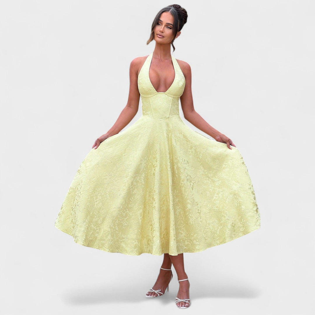 Halina - Midi šaty s korzetem a volány