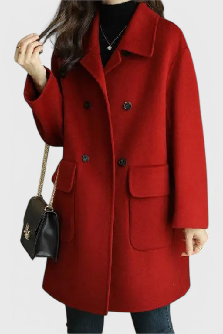 Inés - Klasický Vlněný Kabát s Dvojitým Zapínáním