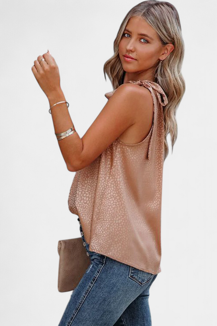 Adela | Leopardo top s vysokým límcem a mašlí