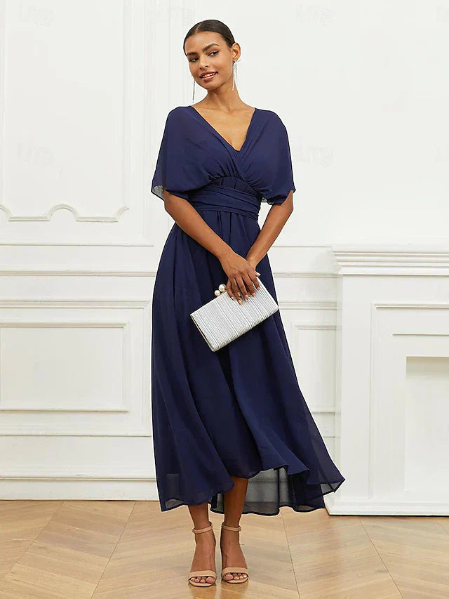 Helena | Helena Midi Formální Šaty s V Výstřihem