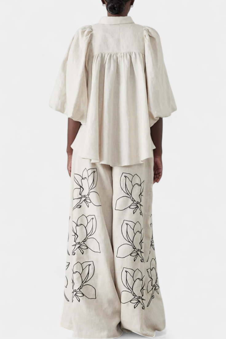 Helen | Sada z širokými kalhotami a chlupatými rukávy