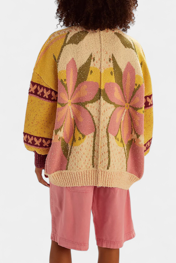 Casey | Květinový Pletený Kabát s Volným Střihem