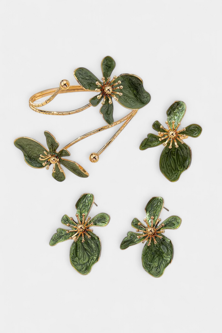 Sada květinových doplňků: Náramek + Náušnice + Prsteny