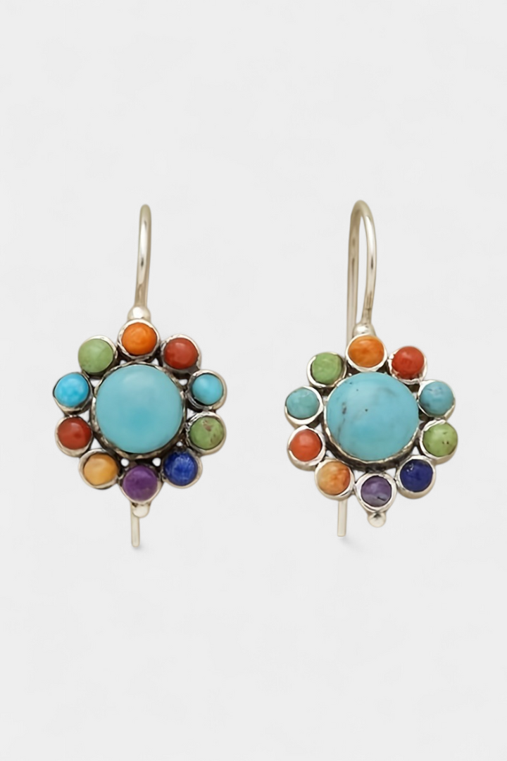 Multikolorové Kulaté Náušnice s Tyrkysem