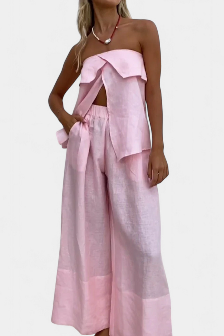 Carla | Bezramenný komplet se sukní v jednobarevném provedení