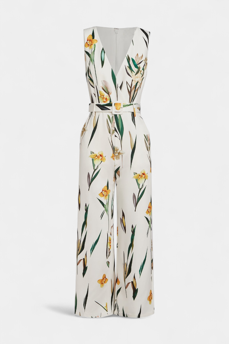 Slara | Mono Garas Dovolená s V-čkovým Výstřihem a Bílým Vzorem