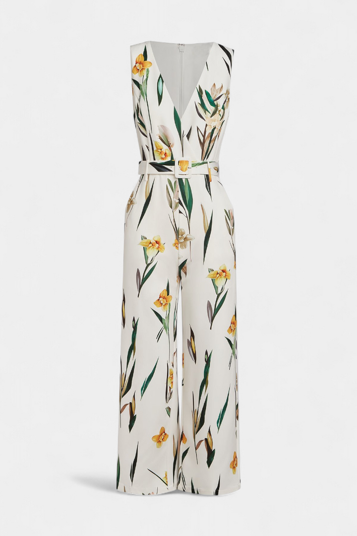 Slara | Mono Garas Dovolená s V-čkovým Výstřihem a Bílým Vzorem