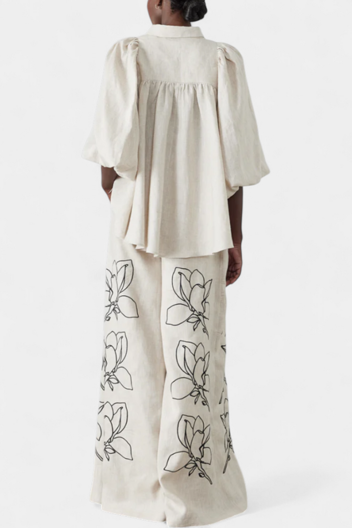 Helen | Sada z širokými kalhotami a chlupatými rukávy