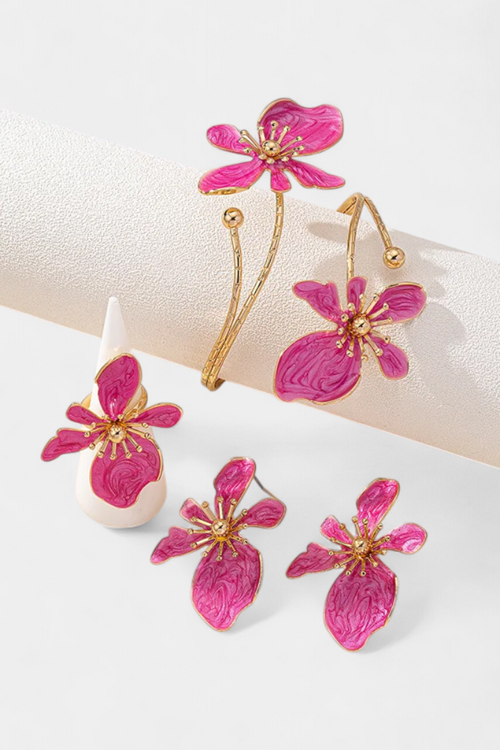 Sada květinových doplňků: Náramek + Náušnice + Prsteny