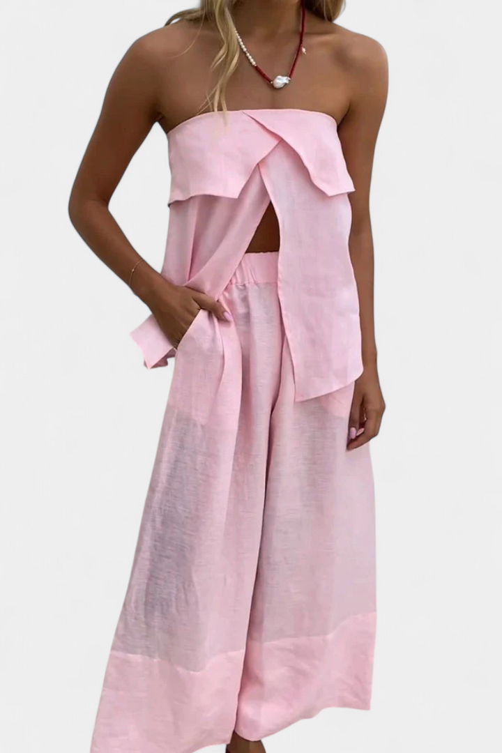 Carla | Bezramenný komplet se sukní v jednobarevném provedení