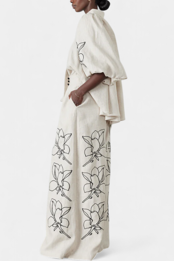 Helen | Sada z širokými kalhotami a chlupatými rukávy