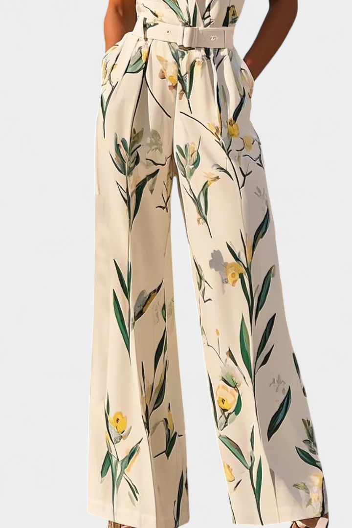 Slara | Mono Garas Dovolená s V-čkovým Výstřihem a Bílým Vzorem