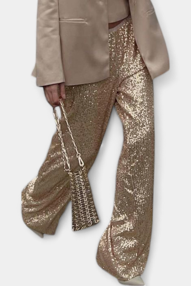 Elva | Lesklé kalhoty s vysokým pasem a volným střihem