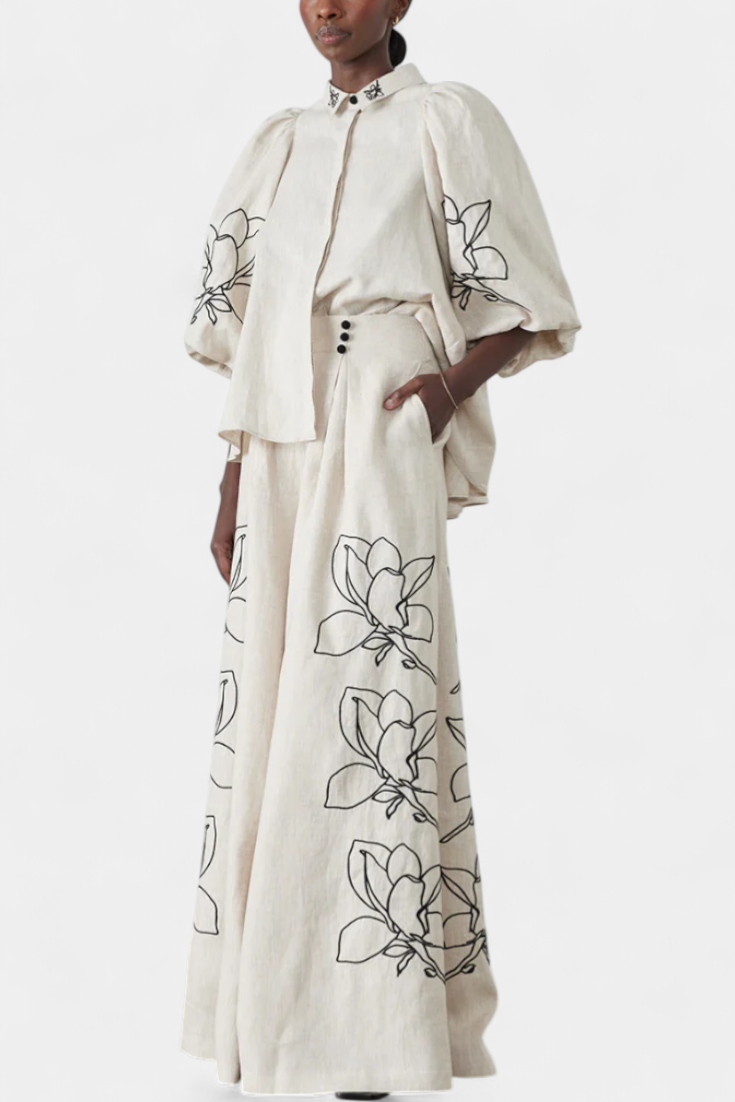 Helen | Sada z širokými kalhotami a chlupatými rukávy