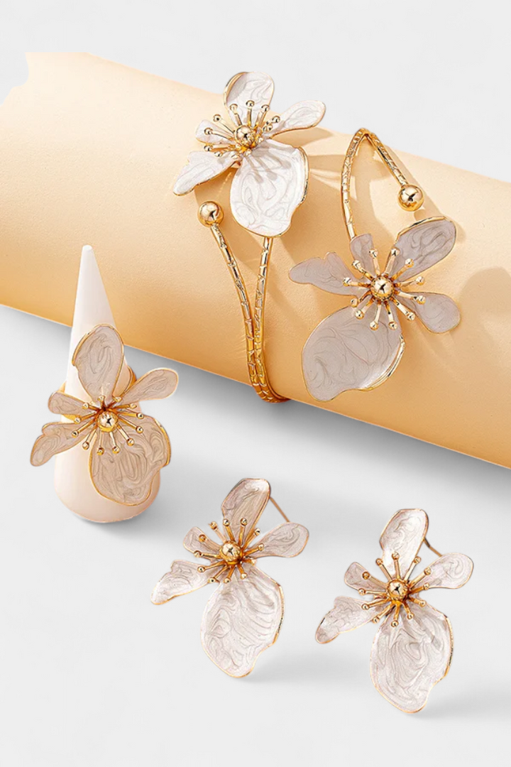 Sada květinových doplňků: Náramek + Náušnice + Prsteny