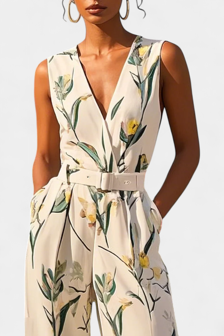 Slara | Mono Garas Dovolená s V-čkovým Výstřihem a Bílým Vzorem