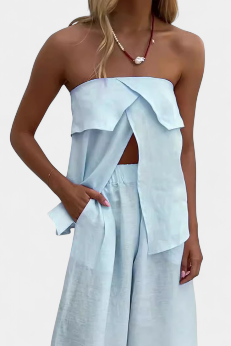 Carla | Bezramenný komplet se sukní v jednobarevném provedení