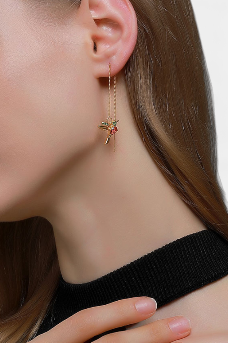 Náušnice s ptačím motivem a smíšeným zirkonem