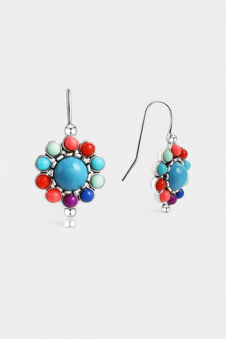 Multikolorové Kulaté Náušnice s Tyrkysem