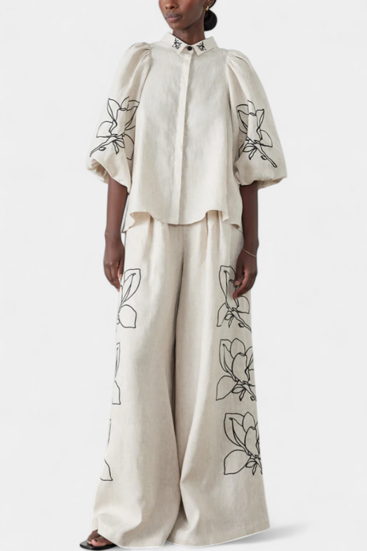 Helen | Sada z širokými kalhotami a chlupatými rukávy