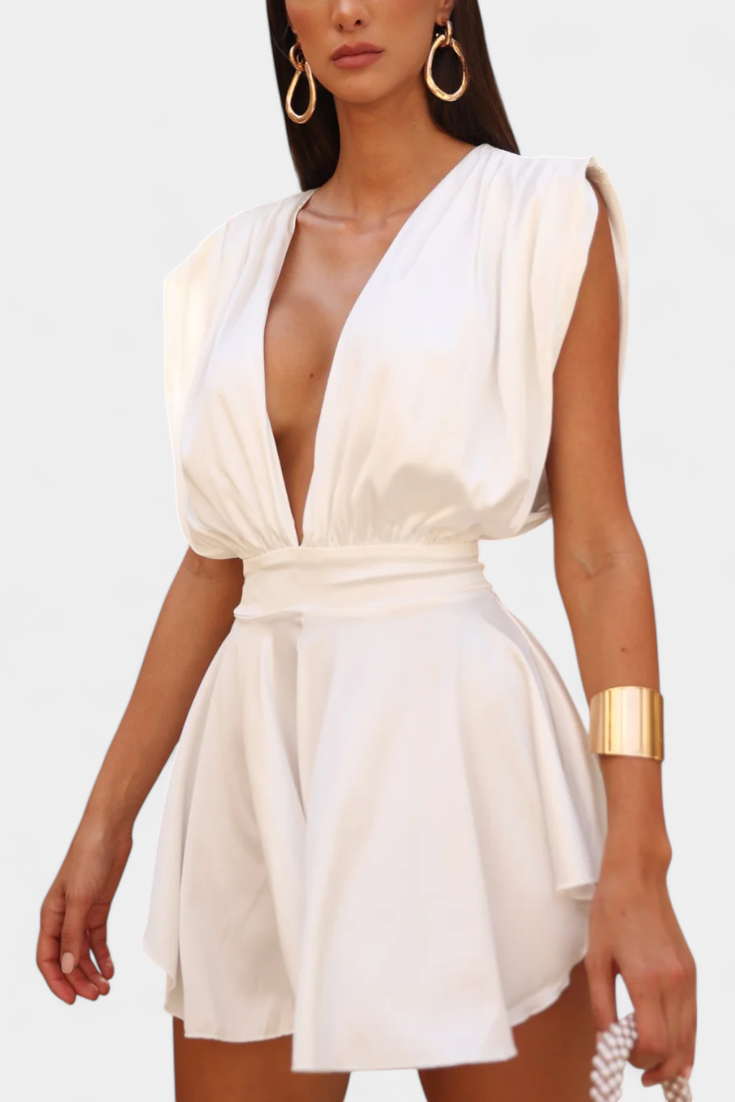 Rosalba | Krátký overal s hlubokým výstřihem a výrazným pasem