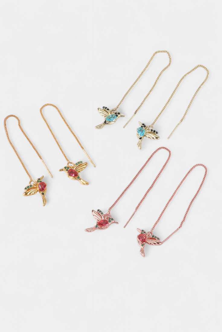 Náušnice s ptačím motivem a smíšeným zirkonem