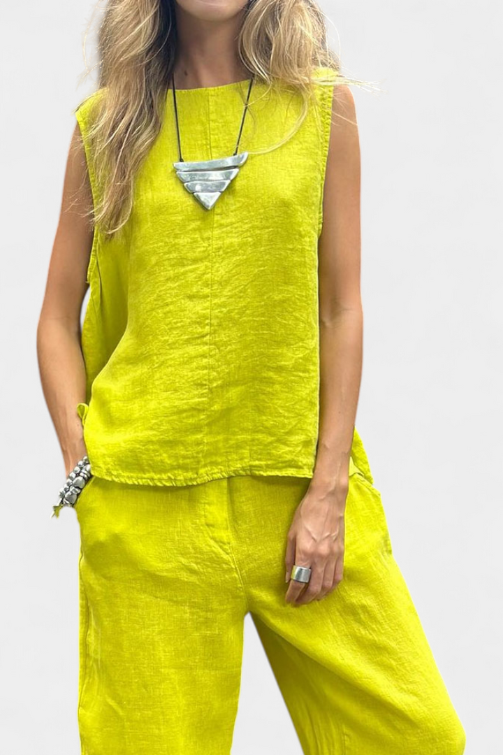 Leona | Bez Rukávů Vyrobený Set Vesta a Kalhoty z Bavlněného Lnu