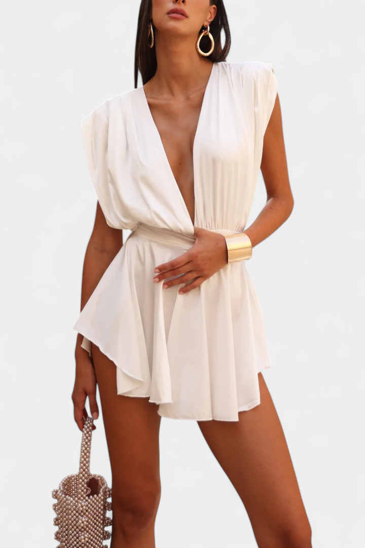 Rosalba | Krátký overal s hlubokým výstřihem a výrazným pasem