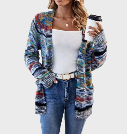 Multikolorová pletená vesta