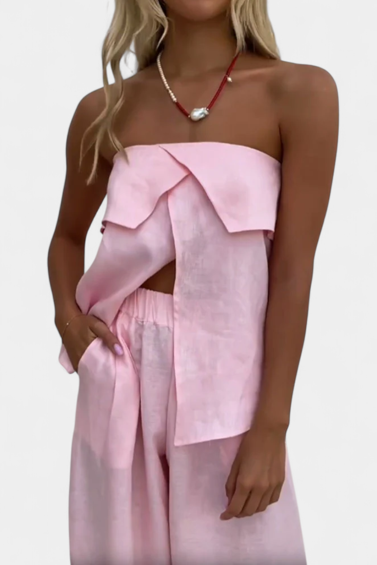 Carla | Bezramenný komplet se sukní v jednobarevném provedení