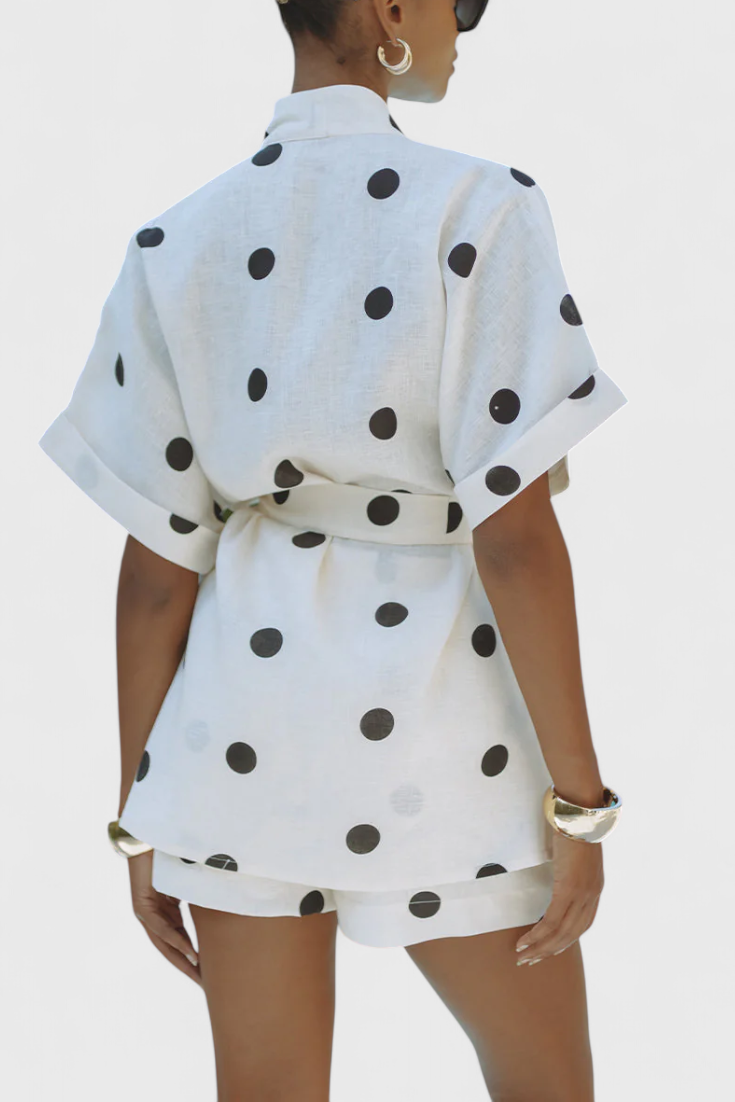 Avila | Kimono komplet s uzlem a krátkými šortkami s puntíky