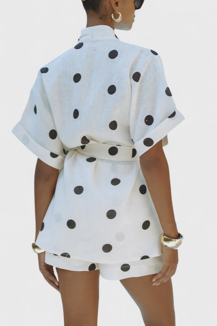 Avila | Kimono komplet s uzlem a krátkými šortkami s puntíky