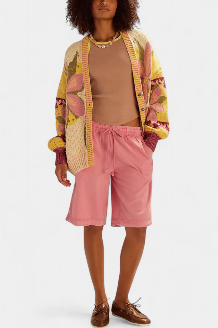 Casey | Květinový Pletený Kabát s Volným Střihem