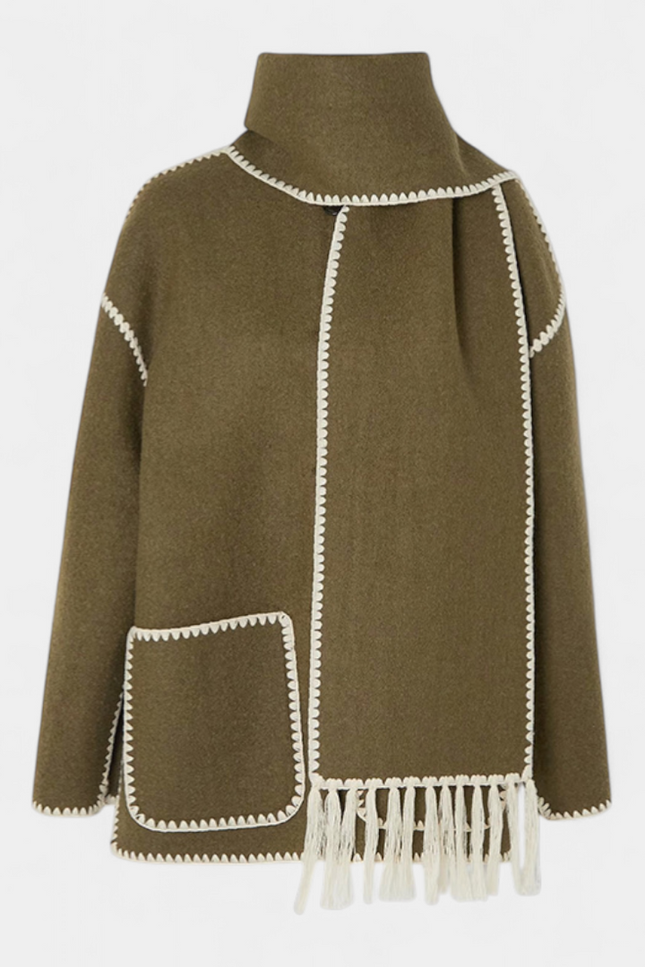 Sofia | Volný střih kabátu s integrovaným šálkem a třásněmi