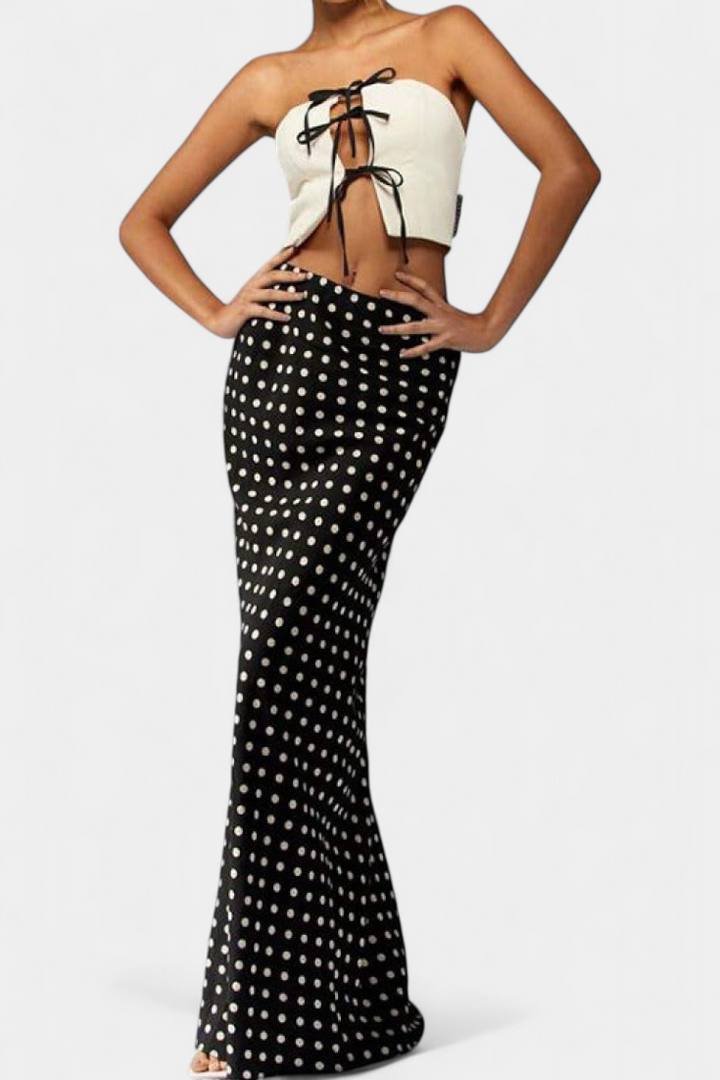 Olda | Dlouhé viskózové šaty s puntíkovým vzorem