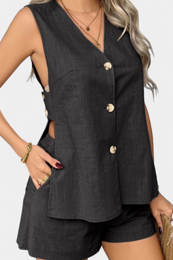 Sofia - Lino Komplekt bez Rukávů v Uvolněném Stylu