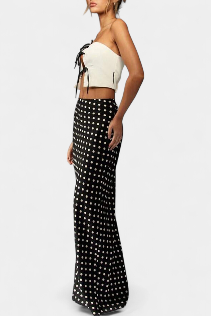 Olda | Dlouhé viskózové šaty s puntíkovým vzorem