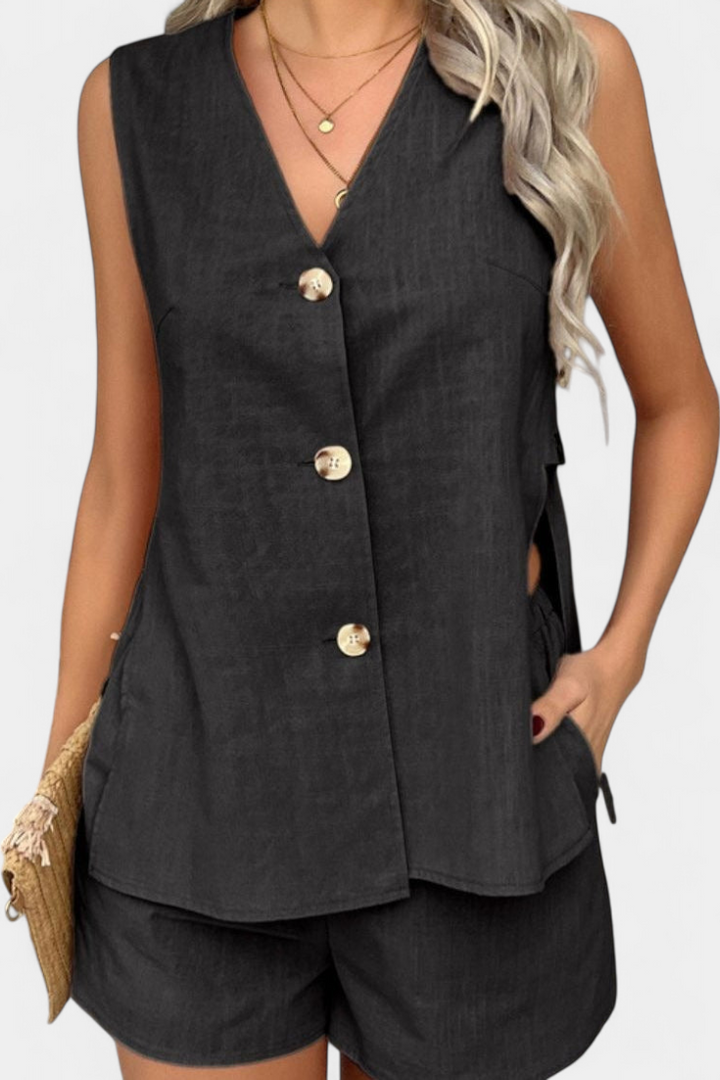 Sofia - Lino Komplekt bez Rukávů v Uvolněném Stylu