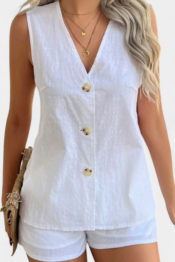 Sofia - Lino Komplekt bez Rukávů v Uvolněném Stylu