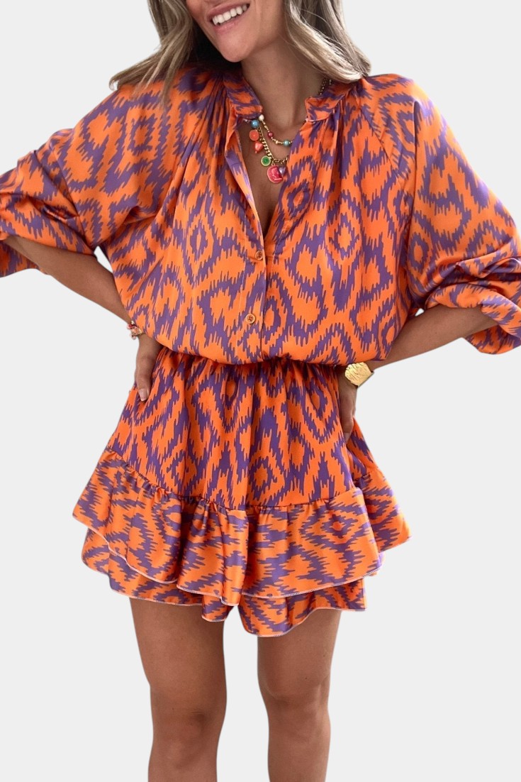 Yasmine | Mini overal s volány a ikat vzorem