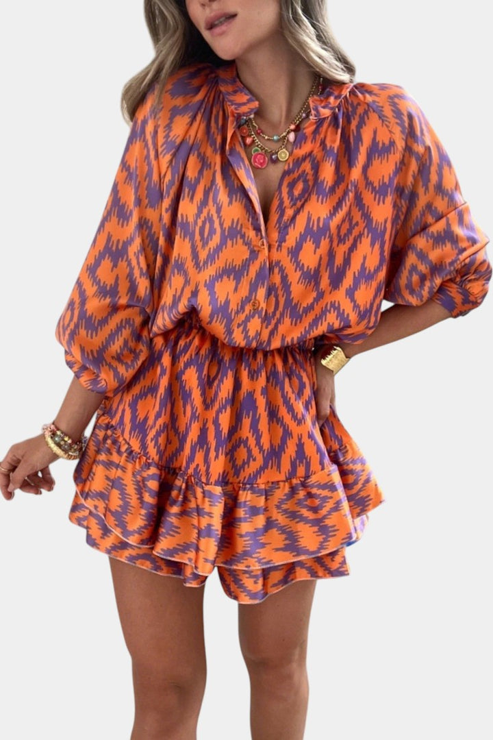 Yasmine | Mini overal s volány a ikat vzorem