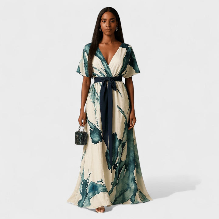 Nayla | Dlouhé šaty s akvarelovým vzorem
