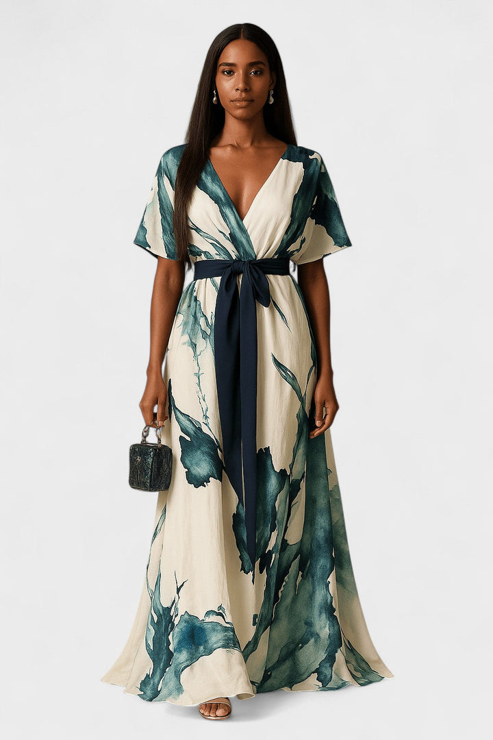 Vanessa | Dlouhá Šaty s Akvarelovým Vzorem