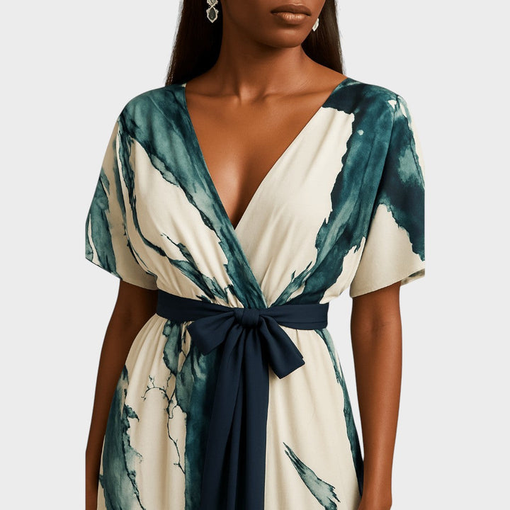 Nayla | Dlouhé šaty s akvarelovým vzorem