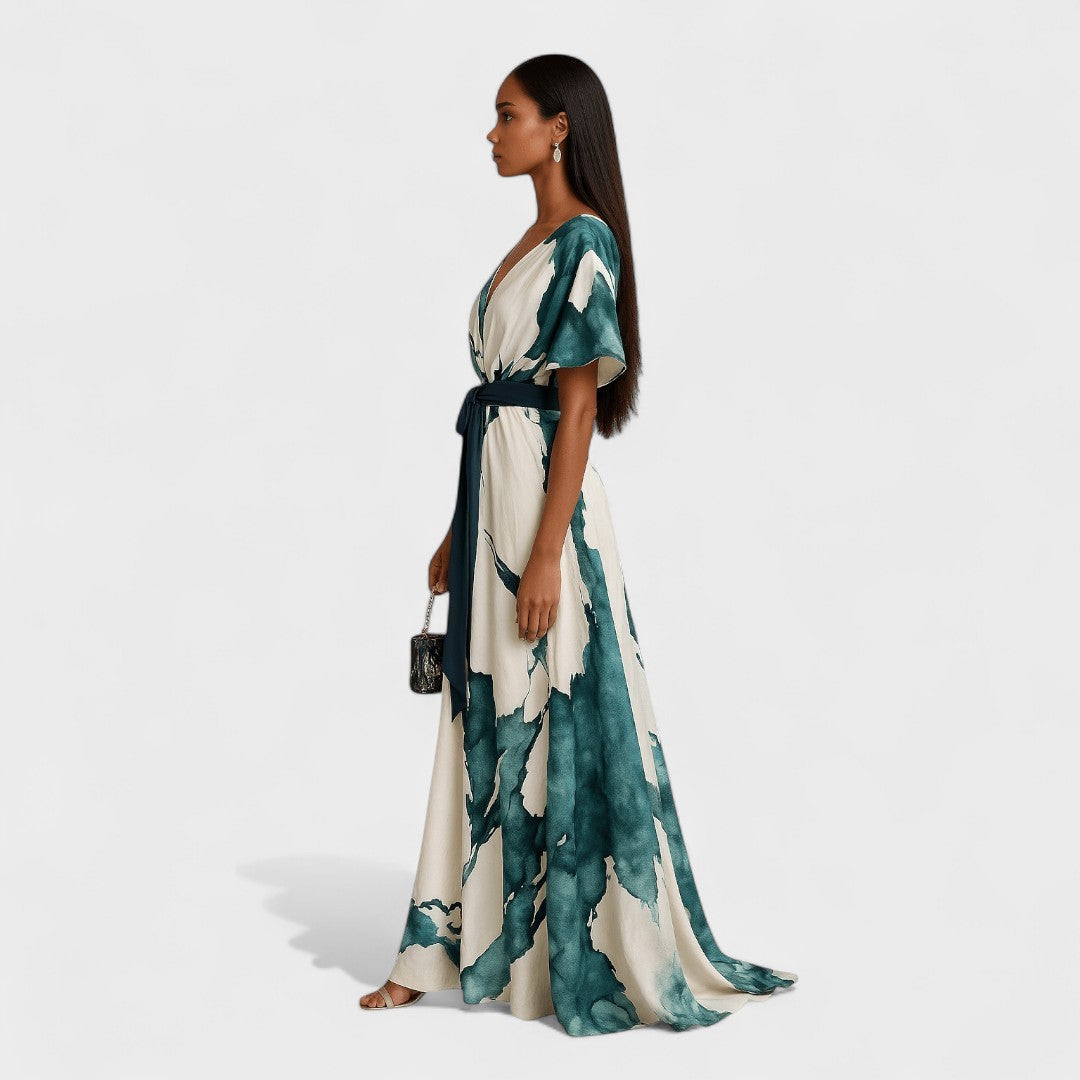 Nayla | Dlouhé šaty s akvarelovým vzorem