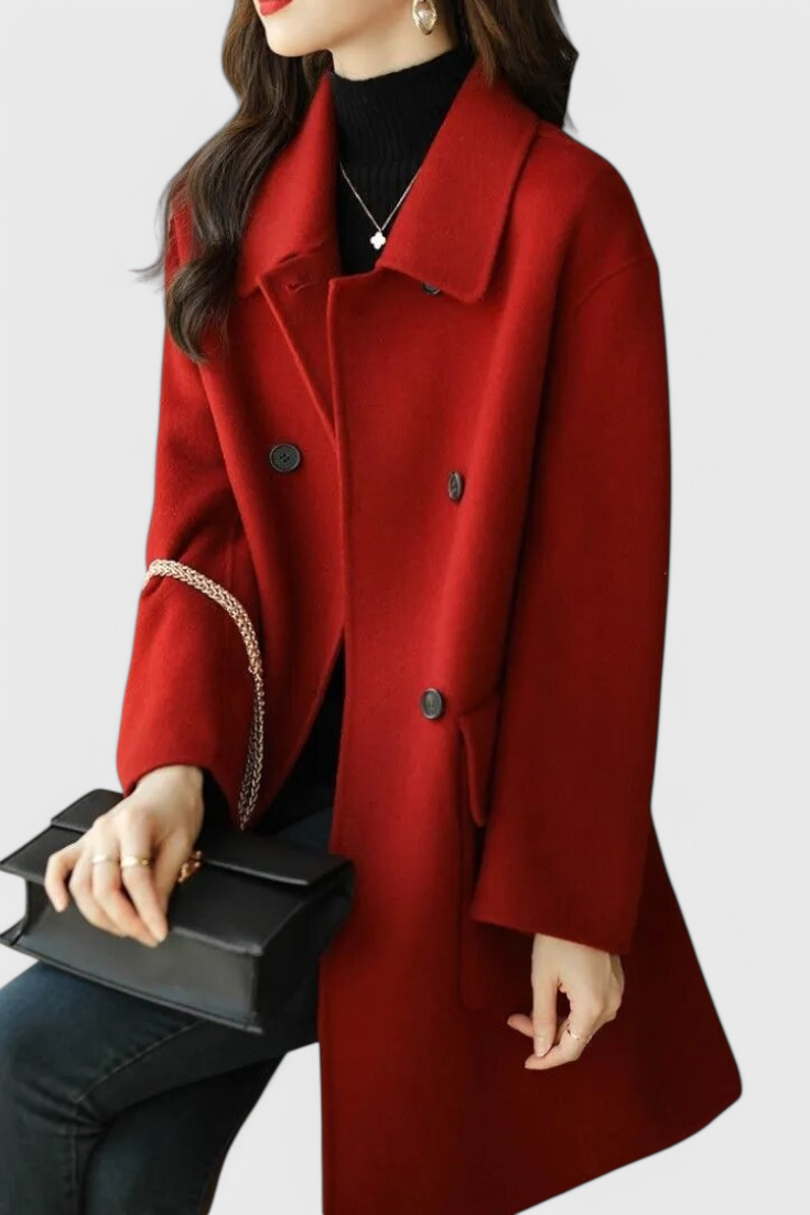 Inés - Klasický Vlněný Kabát s Dvojitým Zapínáním