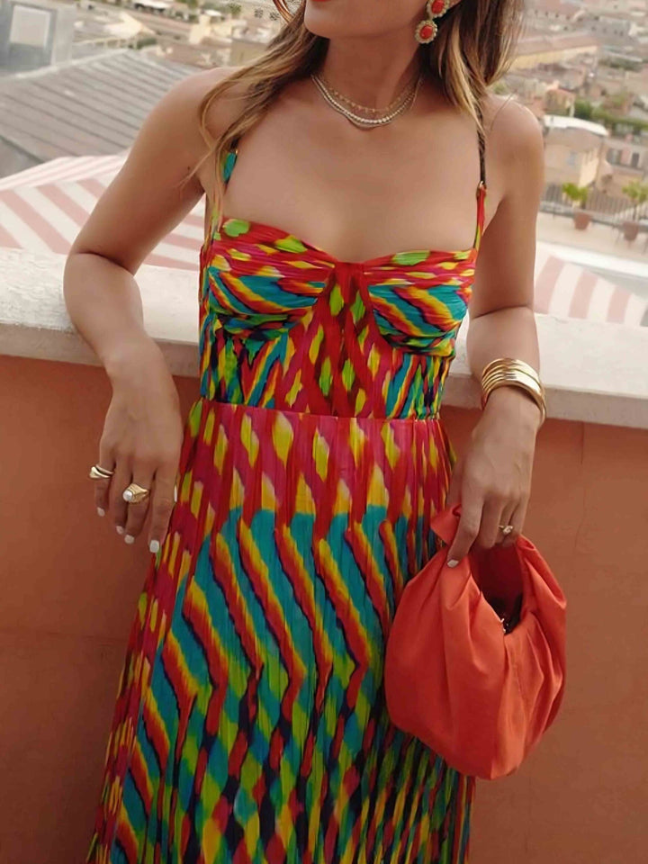 Aria | Maxi Šaty s Abstraktním Vzorem Bez Rukávů a A-Liniovým Střihem