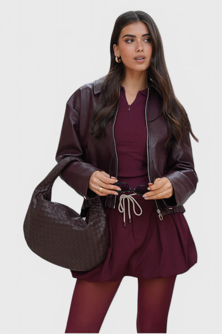 Fialová Střední Vyšívaná Taška s Uzlovými Detaily